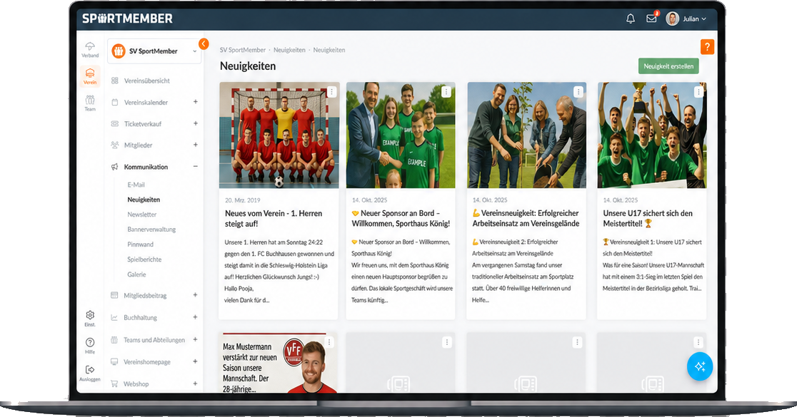 Vereinsneuigkeiten in der SportMember Webversion